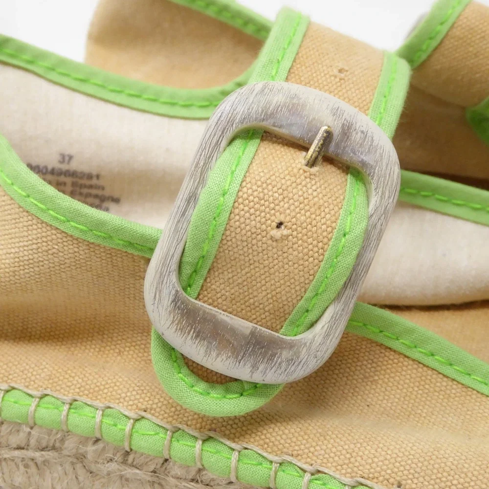 Free People Surfside 2.0 Espadrille Mary Jane Tan Green Buckle Platform 37 / 6.5